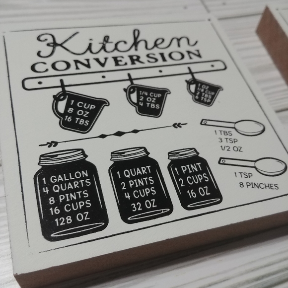 Farmhouse Decor For Tier Tray Kitchen Measurement Conversion Sign & Utensils NEW - Picture 4 of 7